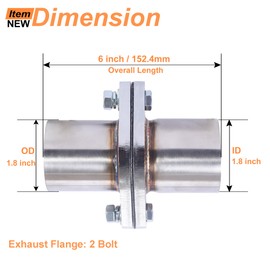 Simnliras Exhaust Flange Repair Pipe Kit, 45mm/1.8 Inch ID to 1.8 Inch OD 2 Bolts Stainless Steel Quick Fix Exhaust Flange Pipe with Gasket/Bolt & Hardware Universal Fitment