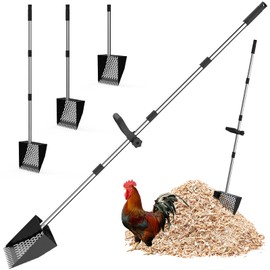 Chicken Poop Scooper & Rake 2-in-1,61" Adjustable Stainless Steel Coop Scoop for Sand, Animal Waste&Dog Poop,Heavy Duty Dog Pooper Scooper,Sifting Litter Shovel for Chicken Coop/Farm Animal Cleaning