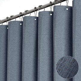 BTTN Stall Fabric Shower Curtain - 54x78 Inch Long Linen Textured Heavy Duty Thick Shower Curtain Set with 10 Plastic Hook, Hotel Spa Weighted Waterproof Neutral Bath Curtains for Bathroom - Blue Gray