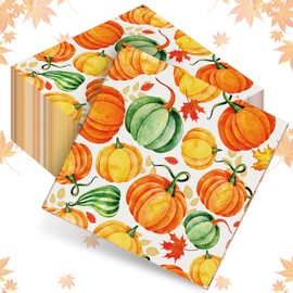 Sherr 200 Pcs Fall Cocktail Napkins Thanksgiving Paper Napkins Disposable Beverage Autumn Guest Towel Table Decoration Hand Towel for Kitchen Bathroom Party Supplies(Pumpkin,Yellow Green Orange)