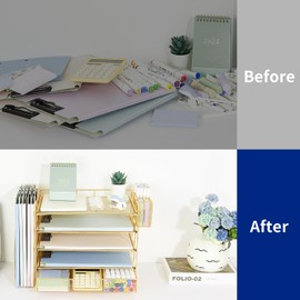 Youbetia 5 Tier Desk Organizer with Vertical File Racks, Desktop Paper Tray Office Organization with Drawer and Pen Holder, Desk Organizers and Workspace Accessories (gold)