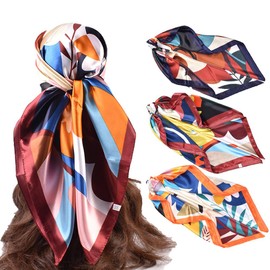 YqsIbth Large Square Satin Head Scarf, 3 Pack Silk Head Scarf, 35 Inch Headscarf for Women's Hair Large Square Scarf for Sleeping and Hair Wrapping(3 Color)