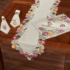 Fruitful Embroidered Oatmeal Dining Table Linens Table Runner 14 x 90