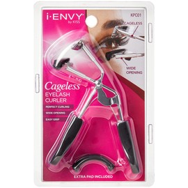 i-ENVY Cageless Eyelash Curler with Extra Silicone Refill Pad, Pinch-Free Precision Lash Tool for Lifted Lashes, Flat Wide Opening Works on Small Inner & Outer Eyelashes, Loop Free Comfort Handle