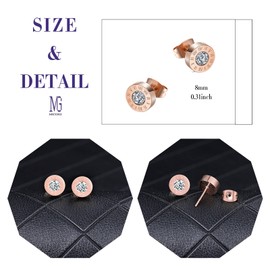 MICGIGI Men's Women's 8 mm Round Stainless Steel Earrings Roman Numerals Stud Earrings with Cubic Zirconia Stone