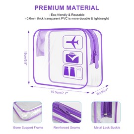 TECDW Pack of 3 Aeroplane Bags, Liquids, Cosmetic Bag, Transparent, 1 Litre Bag, Hand Luggage, 20 x 20 cm, Worldwide Approved Bag for Airport Security, 100% Leak-Proof Toiletry Bag, purple, simple