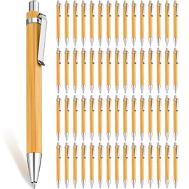 Leelosp 60 Pcs Bamboo Pen Retractable Ballpoint Pen Black Ink 1 mm Sustainable for Writing Office Products Wooden Bamboo Ballpoint for Journal Supplies Decorations