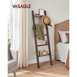 VASAGLE Blanket Ladder Decorative Farmhouse for The Living Room, 5-Tier Ladder Shelf, Ladder Rack for Storage and Decor, Maroon Brown ULLS018T51
