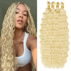 Eerya Long Curly Braiding Hair 18 Inch 4 Packs Deep Ocean Wave Crochet Hair for Black Women Deep Wave Braiding Hair for Boho Braids（18 inch, #613）