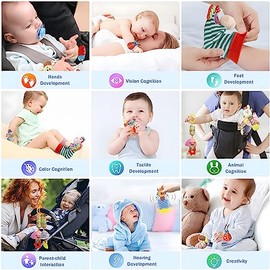 Baby Hanging Toy, Wrist Rattles, Rattle Socks, Handheld Wearable Washable Adjustable Rattle Toy, Newborn Present Baby Shower Birthday Gift Set for 0 1