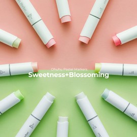 Ohuhu Pastel Markers Alcohol Based -96 Pastel Colors of Honolulu Sweetness + Blossoming - Double Tipped Art Alcohol Markers for Artist Adults' Coloring Illustration - Brush & Chisel - Refillable Ink