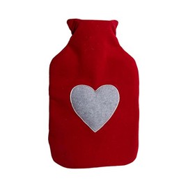 Hot Water Bottle with Heart 100% Polyester Cover Approx. 32 x 20 cm for 2 Litre Capacity 10/5157 Red / Grey