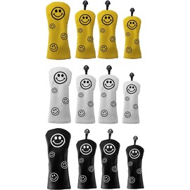 Golf Headcover Driver 440cc 460cc Wood Cover Utility UT Cover Set of 4 Single Waterproof Smile (DR Black)