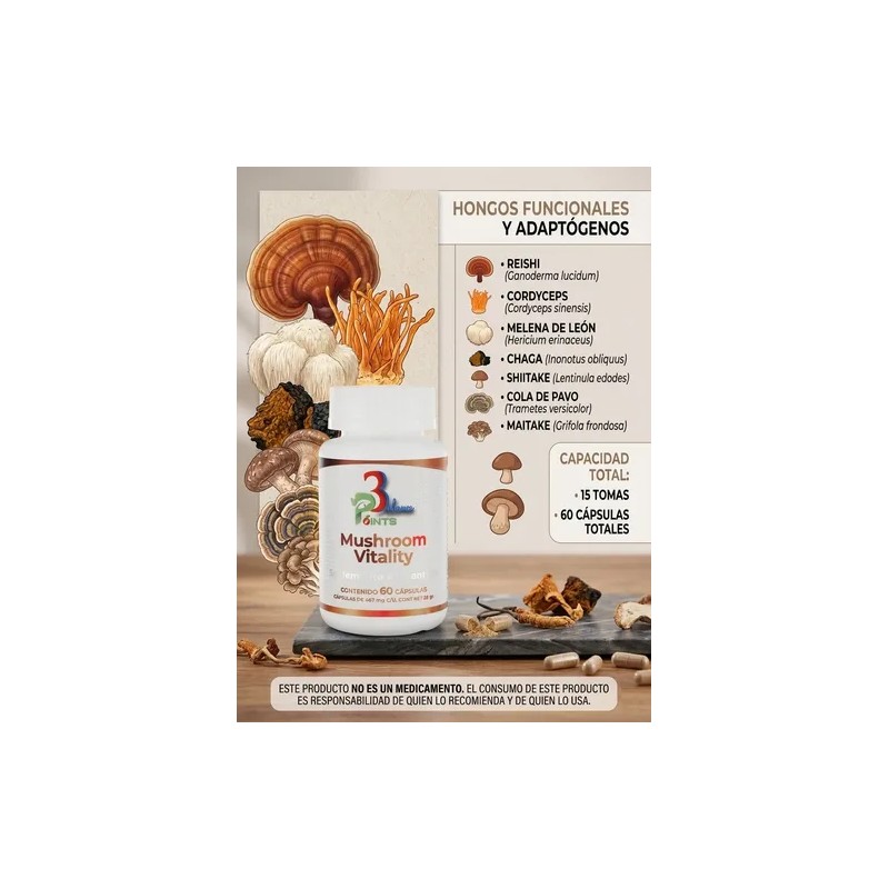 Mushroom Vitality 60cap 3balancepoints Energíaconcentración
