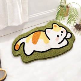 Tyrafry Animal Bathroom Rug, Soft Microfiber Bath Mat Non Slip Shower Rug Water Absorption Rug for Bathtub Cartoon Bath Rug for Kids Washable Floor Mat, 20 x 31 Inches, Green