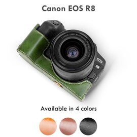 Rieibi R8 Half Case, Handmade PU Leather Half Camera Case for Canon EOS R8 Camera protection case,Green
