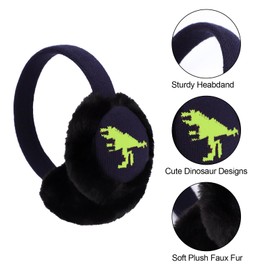 BUTITNOW Toddler Kids Knit Dinosaur Earmuffs Soft Plush Comfortable Winter Outdoor Ear Warmers for Boys Girls