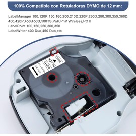 Paquete de 6 cintas de etiquetas compatibles DYMO D1 45013 S0720530,12 mm x 7 m,Negra sobre Blanca para Dymo LabelManager 160 210D 260P 280 360D 420P PnP
