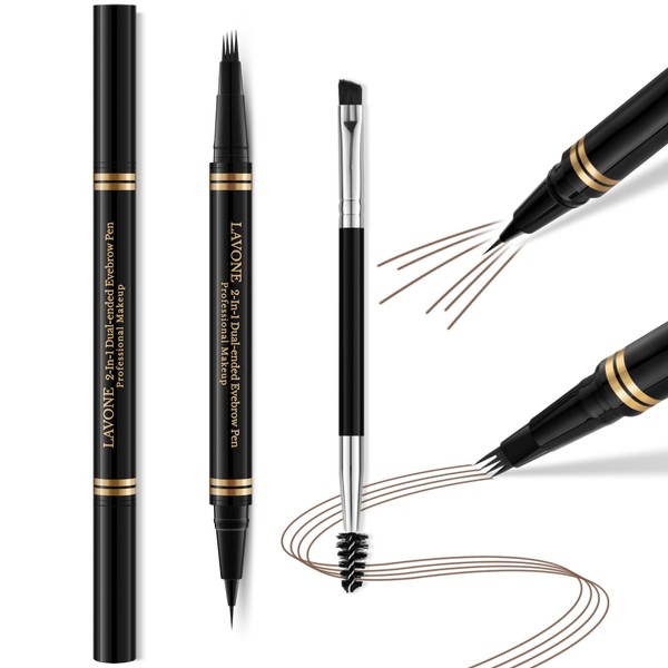 LAVONE Eyebrow Pen,2-in-1 Waterproof Eyebrow Pencil with 4 Tip Microblading