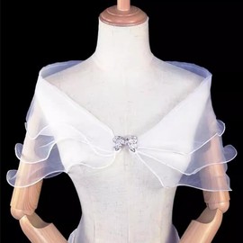 SamHeng Tulle Wedding Shawl Wrap for Women Lace Evening Cape Bridal Shoulder Covers up Scarf for Dress Prom Party Open Front Summer Wedding Dress Bolero Cardigans Elegant Capelets for women(White)