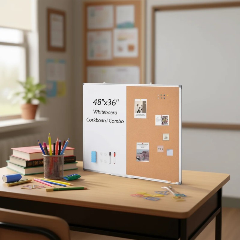 Whiteboard Corkboard Combo 48x36 Aluminum Frame Magnetic For Home School