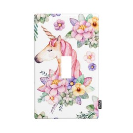 Pznen Unicorn Floral Cute Light Switch Cover Plates Decorative Single Toggle Wall Plate, 1 Gang Lightswitch Cover for Girls Bedroom Bathroom Home Decor 4.5"x 2.76"
