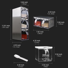 Salt Container With Lid And Spoon, Clear Seasoning Rack Spice Pots, 3 Piece Seasoning Box For Home Kitchen Café Storing Salt Sugar Pepper Spice (2 Pieces)
