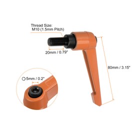 sourcing map 4pcs Adjustable Clamping Lever Handles M10 x 20mm Male Thread Bolt Knobs Rotating Screw Locking Quick Release Ratchet Push Button Handle, Orange