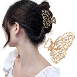 Hair Claw Clips, Gold Butterfly Metal, Non-slip Hollow Design for Thick Hair, Fashion Hair Accessories