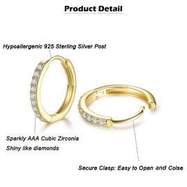 GULICX 8mm Silver 14K Gold Hoop Earrings for Women Men Teens, Hypoallergenic 925 Sterling Silver Post Small Hoop Earrings with AAA Cubic Zirconia, Huggie Hinged Cartilage Sleeper Hoops Earring