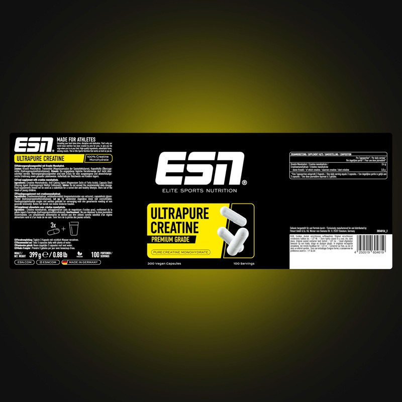 ESN Ultrapure Creatine Monohydrate, 2 x 300 Capsules, 200 Servings,