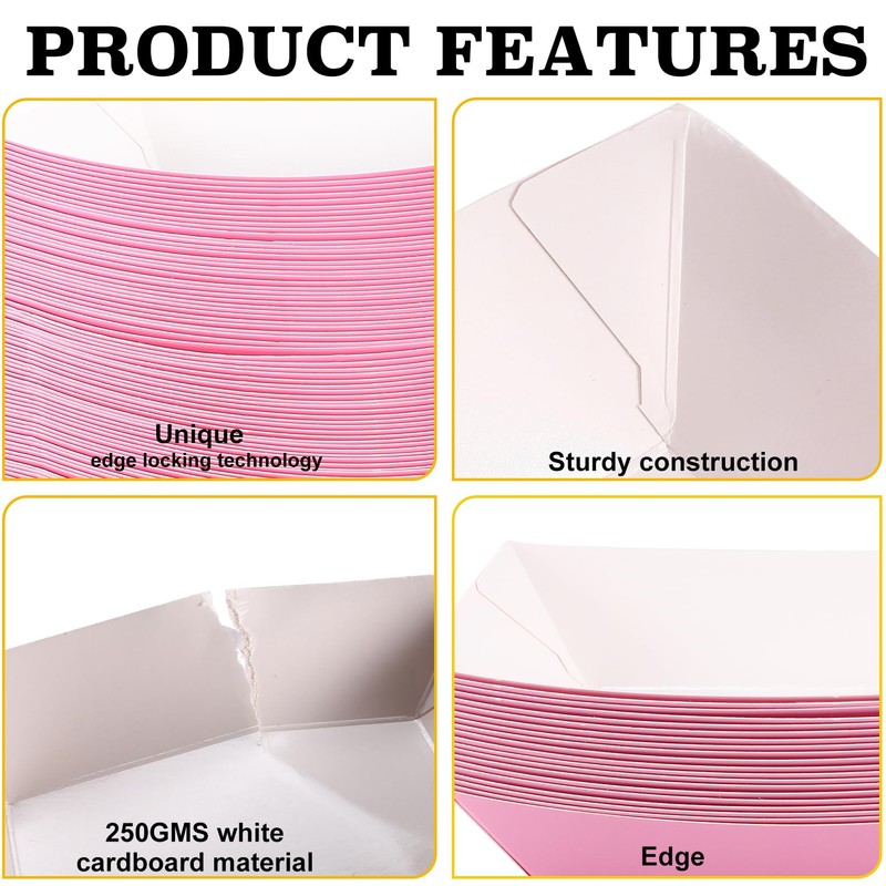 Incisite 200 Pcs Paper Food Trays, 2 Lb, Pink