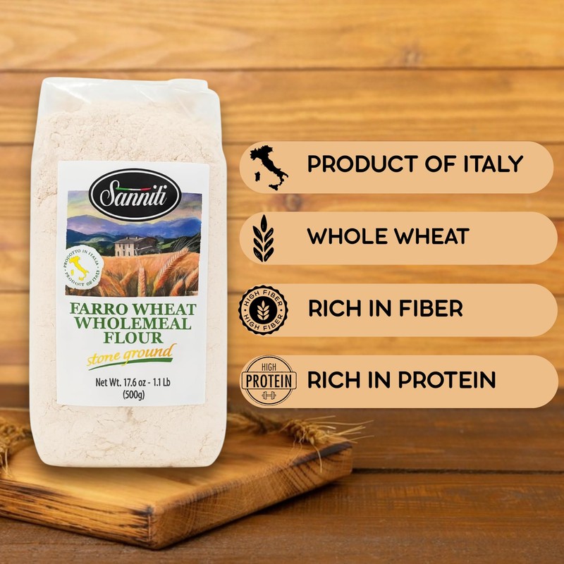 Sanniti Farro Wheat Wholemeal Flour, Stone Ground – 17.6 oz
