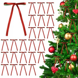 Meseey 30 Pcs Christmas Gingham Ribbon Bows 5 x 7 Inch Vintage Buffalo Plaid Ribbon Gift Bows for Tree Wreath Garland Home Decor Indoor Outdoor Decorations (Double-Sided Red Green)