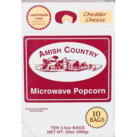 Amish Country Popcorn | Old Fashioned Microwave Popcorn | 10 Bags Cheddar Cheese Ladyfinger | Non-GMO, Gluten Free, Microwaveable and Kosher (10 Bags)