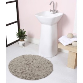 Home Weavers Bell Flower Collection 22" Round 100% Cotton Tufted Bath Rugs, Extra Soft and Absorbent Bath Rugs, Non-Slip Bath Mats, Machine Washable, Bathroom Bath Mats for Floor, Linen