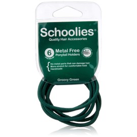 Schoolies Hair Accessories Metal Free Ponytail Holders 6 Pieces, Groovy Green