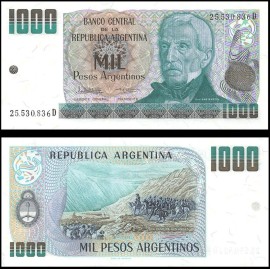 ARGENTINA 1000 PESOS ARGENTINOS 1983-85 UNC PREFIX D,EL PASO DE LOS ANDES BATTLE