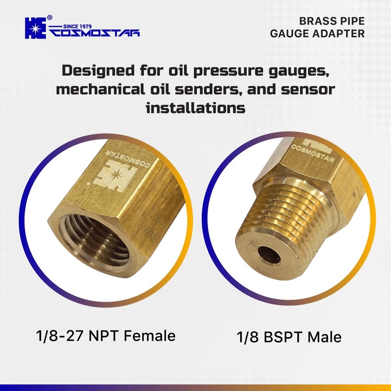 Cosmostar 1/8 BSPT Male to 1/8-27 NPT Female Gauge Adapter