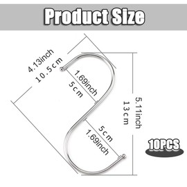 10Pack S-Shaped Hooks, Stainless Steel Heavy Duty Metal Hook for Hanging at Garden, Kitchen, Bathroom, Bedroom, Living Room and Office (L)