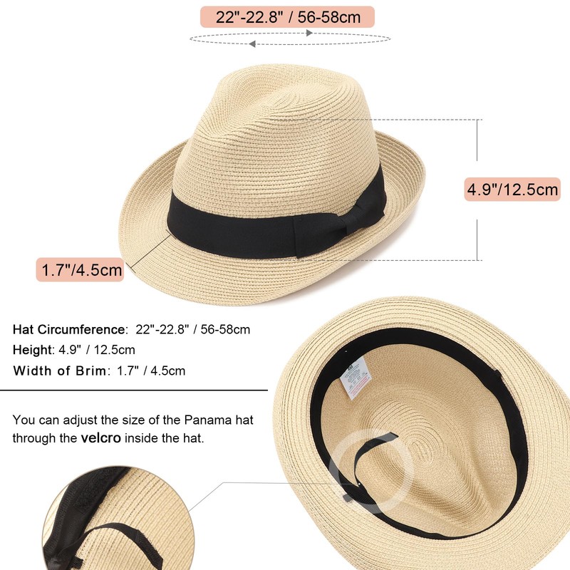 DRESHOW Women Straw Sun Hat Short Brim Panama Travel Fedora