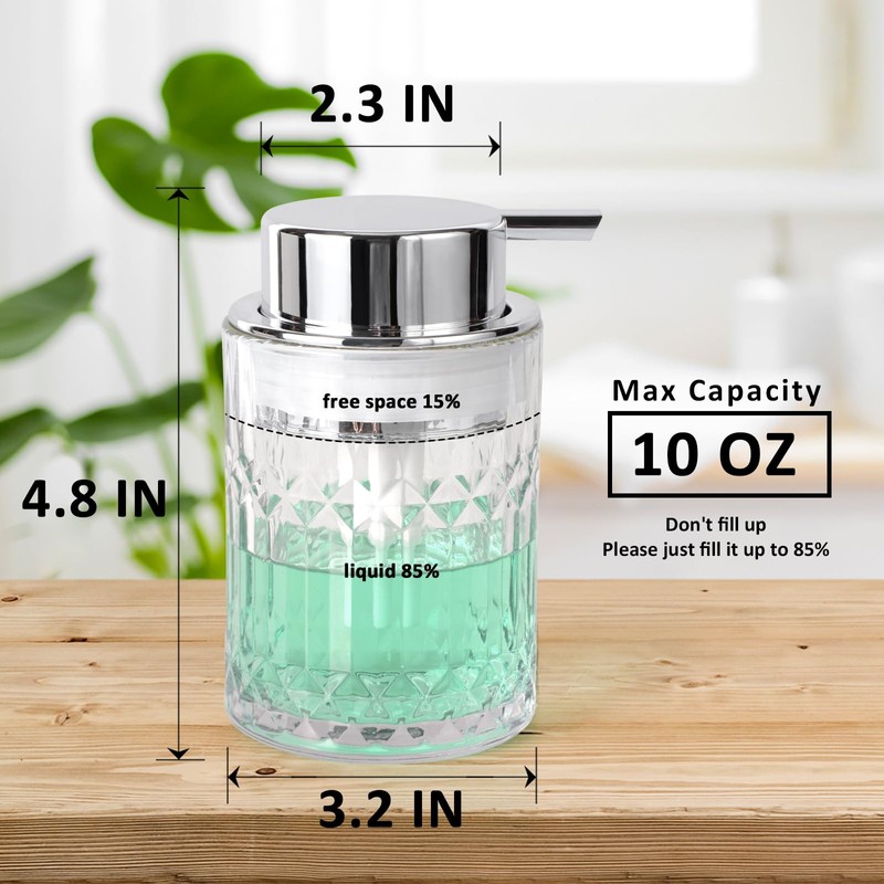 Bathroom Glass Soap Dispenser with Durable Rust-Proof Plastic Liquid Pump