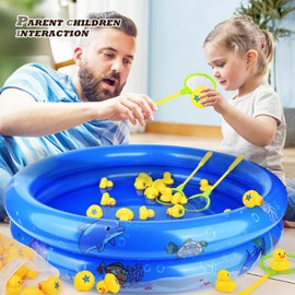 Duck Matching Game Toys for Kids - 20 Plastic Ducks with Numbers,34" x 7" Kiddie Pool | Storage Bag, 2 Nets - Fun Memory Games - Water Outdoor Game for Children,Preschoolers,Birthday Party Carnival
