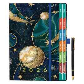 ZXHQ 2026 Diary Page a Day A5, Jan - Dec, with Colorful Tabs, UK Holidays, Inner Pocket, 100 Gsm Paper, Pen Set, Full Year Daily Planner 2026 with Monthly View, 5.9" × 8.5"- Planet