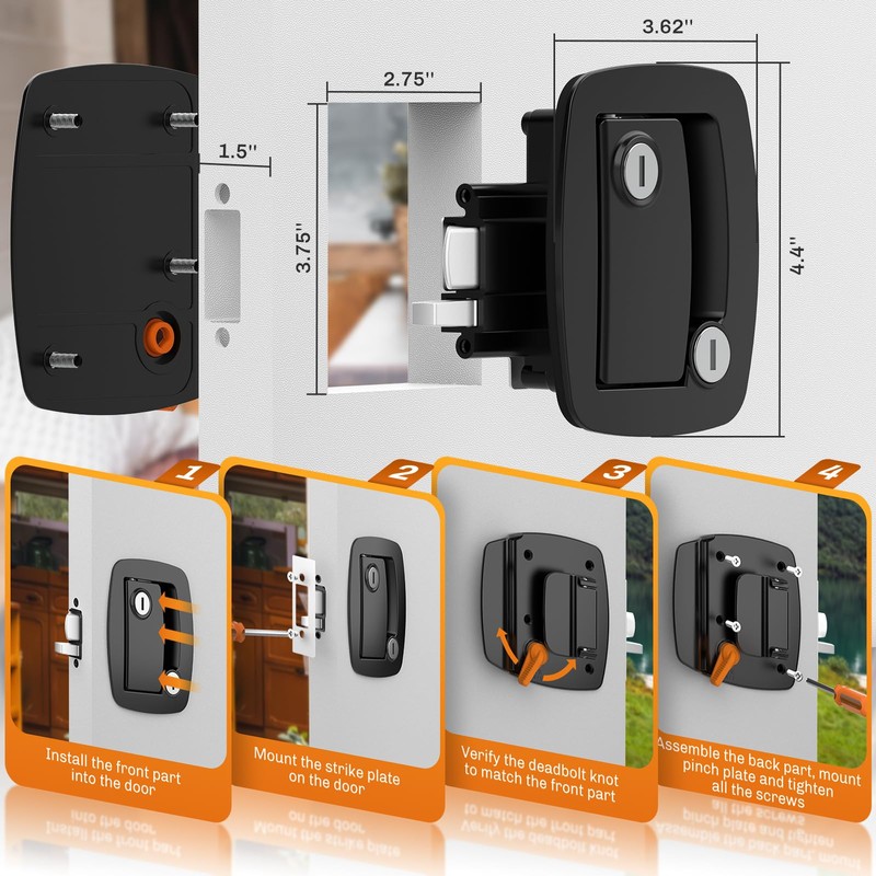 WELLUCK RV Door Lock Replacement with Paddle Deadbolt, 100% Metal