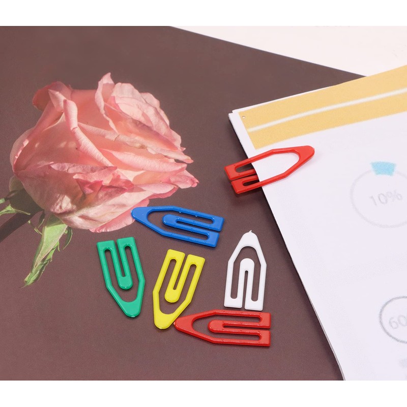 Tupalizy 50PCS Plastic Paper Clips Bookmarks Smooth Colored Paperclip Clamp