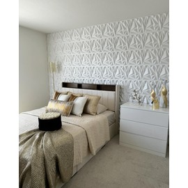 STICKGOO 33 Pack 3D Wall Panels for Interior Wall Decor, Modern Diamond Wall Panels, 12''x12'' White Accent Wall Covering Panels for Gaming Room Bedroom TV Background