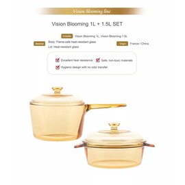 Glass Ceramic Cookware Set 1L + 1.5L – Transparent Heat-Resistant Glass Pots with Lid, Easy-Grip Handle & Multi-Stovetop Compatibility (2-Piece)
