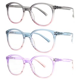 KoKoBin 3 Pack Retro Round Reading Glasses for Women，Blue Light Blocking Comfortable Readers With Spring Hinges +1.75