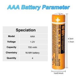 CUCESH NI-MH AAA Rechargeable Battery 1.2V 700mah Rechargeable AAA Batteries for Panasonic Cordless Phones, Remote Controls, Electronics (4)